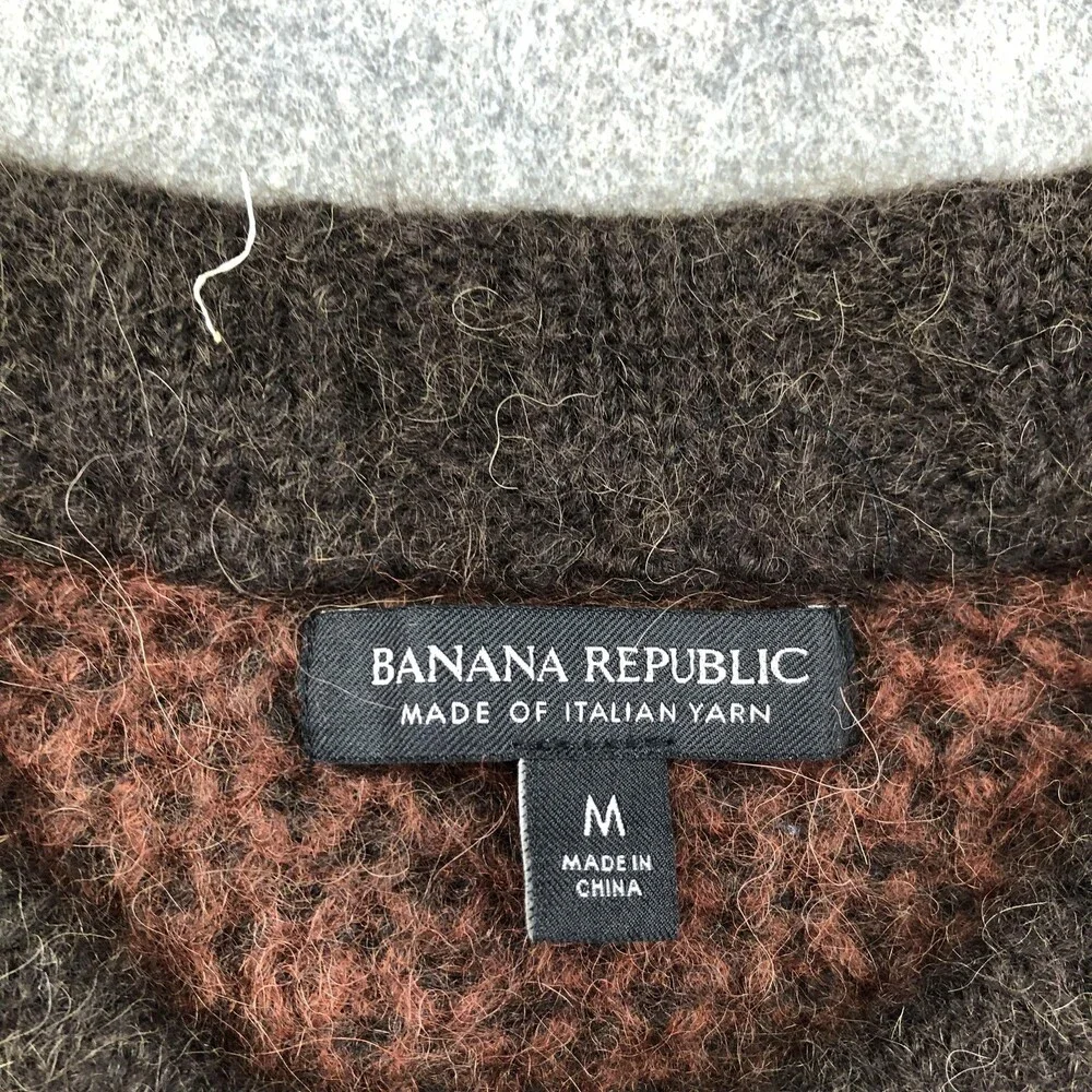 Banana Republic Sweater Mens Medium Brown Fuzzy Chunky Knit Crewneck Heavyweight